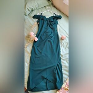 Alexa B Dark Forest Green Off The Shoulder Midi Length Dress Size 8